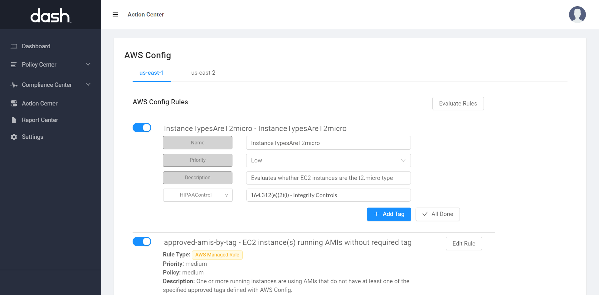 aws config compliance settings