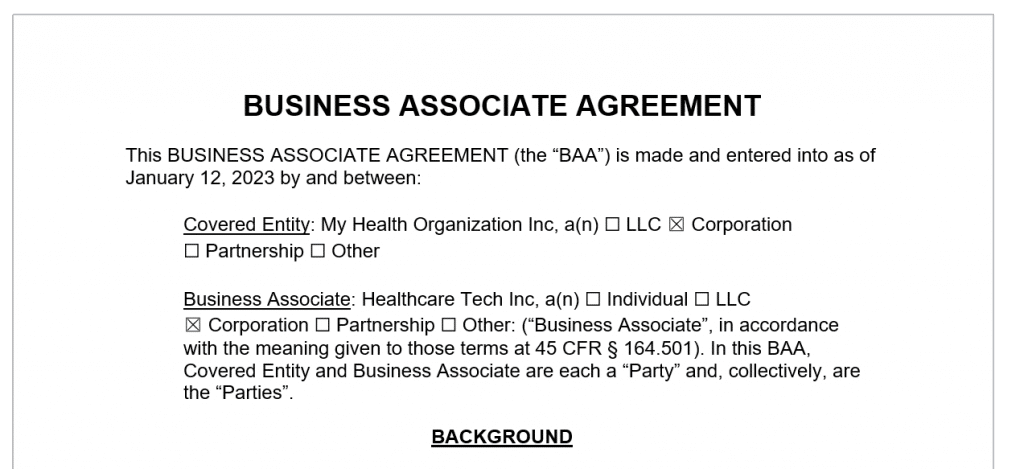 business associates agreement